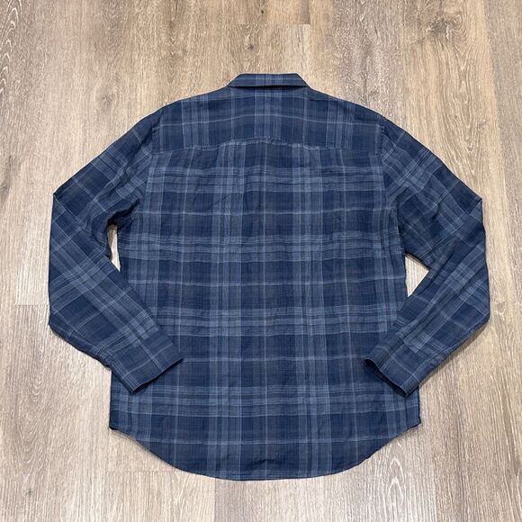 John Varvatos Shirt Mens Medium Blue Plaid Linen Cotton Long Sleeve Button Front - Picture 8 of 9